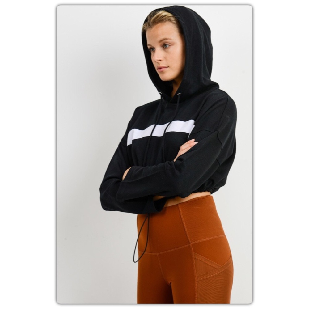 Black and White Striped Cropped Sweatshirt - Picture 3 of 5